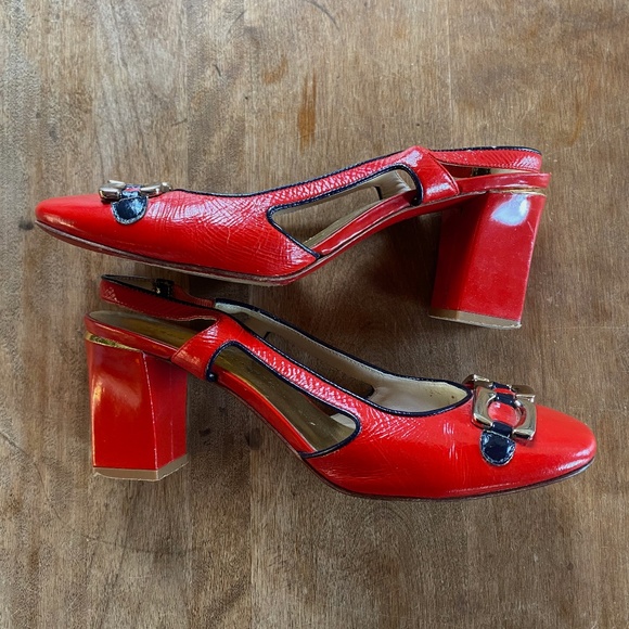 Marc by Marc Jacobs Shoes Red Patent Leather Slingback Chunky Heels Size 8.5 - Picture 1 of 8